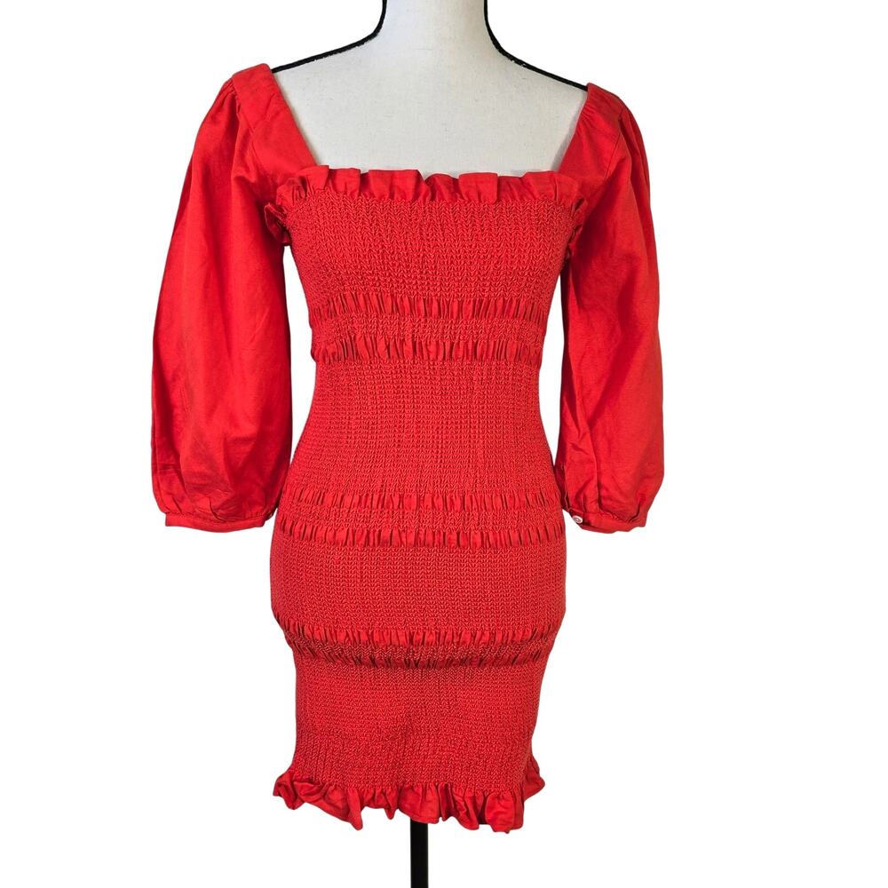 Capulet X Revolve Siobhan Smocked Dress Women's S Tangerine Coquette Milk Maid